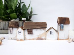 Drewniane domki dekoracyjne, białe - 5 szt.