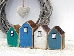 Małe domki dekoracyjne z drewna - 4 sztuki