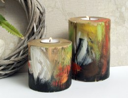 2 drewniane świeczniki - Zabawa kolorem