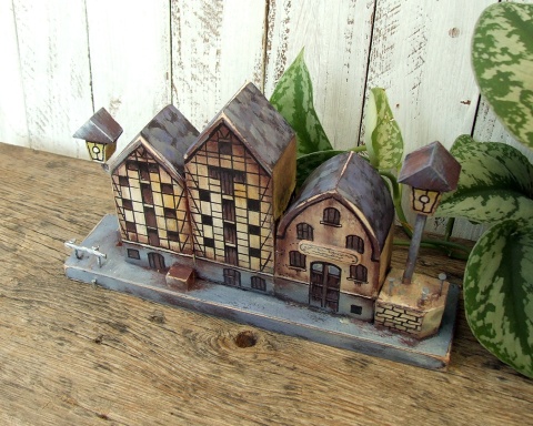 Dekoracja z drewna, ręcznie malowana - domki Spichrze nad Brdą