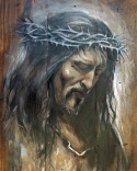 Obraz malowany na starych deskach - Chrystus
