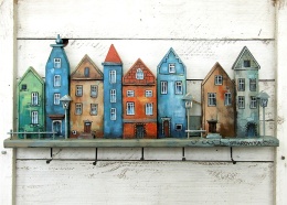 Drewniany wieszak na ubrania - Kolorowa starówka