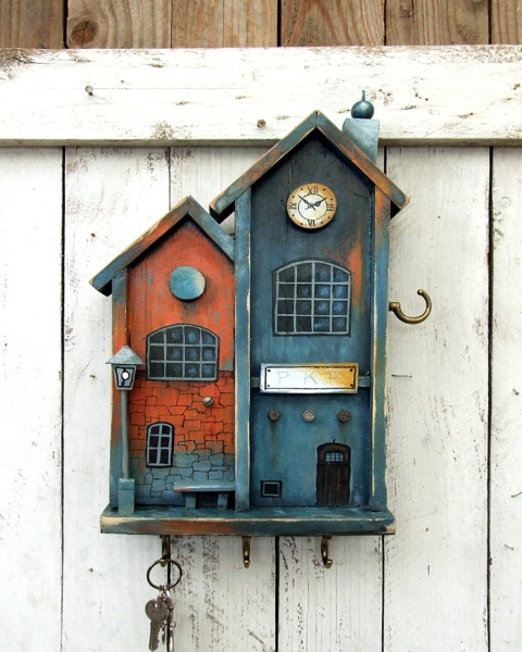 Drewniany wieszak na klucze - seria Zabytkowe dworce