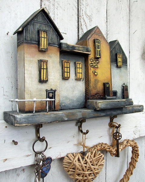 Drewniany wieszak na klucze - Cztery Kamienice