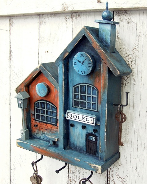 Drewniany wieszak na klucze, mały - seria Zabytkowe dworce