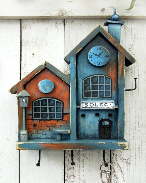 Drewniany wieszak na klucze, mały - seria Zabytkowe dworce