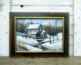 Młyn na Roztoczu - obraz olejny na płótnie, w drewnianej ramie