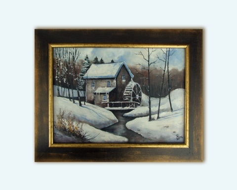 Młyn na Roztoczu - obraz olejny na płótnie, w drewnianej ramie