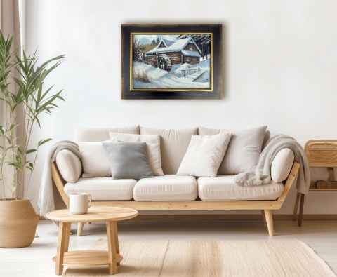 Młyn nad Potokiem - obraz olejny na płótnie, w drewnianej ramie