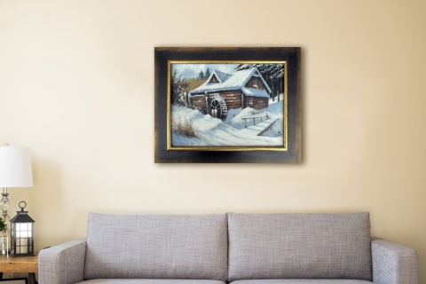 Młyn nad Potokiem - obraz olejny na płótnie, w drewnianej ramie