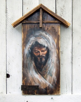 Obraz malowany na starych deskach Chrystus - Zamyślenie