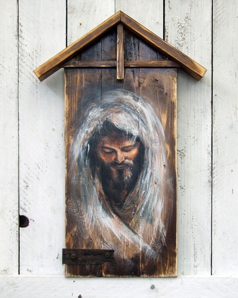 Obraz malowany na starych deskach Chrystus - Zamyślenie