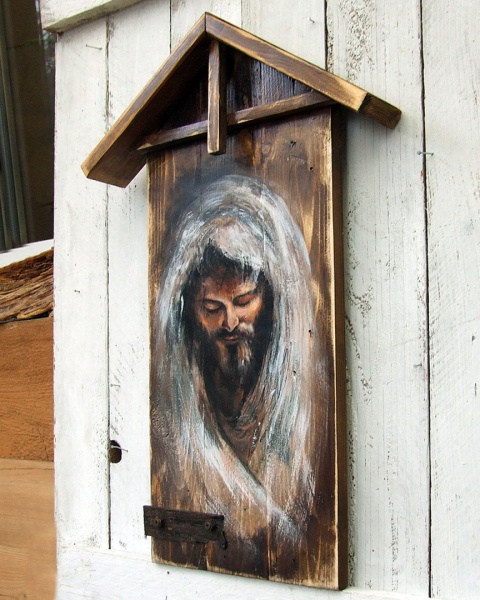 Obraz malowany na starych deskach Chrystus - Zamyślenie