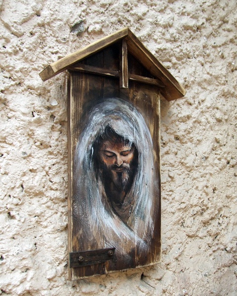 Obraz malowany na starych deskach Chrystus - Zamyślenie