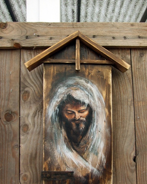 Obraz malowany na starych deskach Chrystus - Zamyślenie