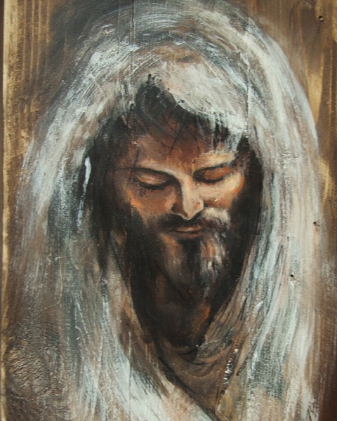 Obraz malowany na starych deskach Chrystus - Zamyślenie
