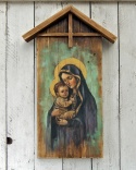 Obraz malowany na starych deskach - Madonna z Dzieciątkiem
