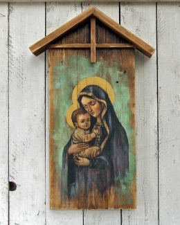 Obraz malowany na starych deskach - Madonna z Dzieciątkiem