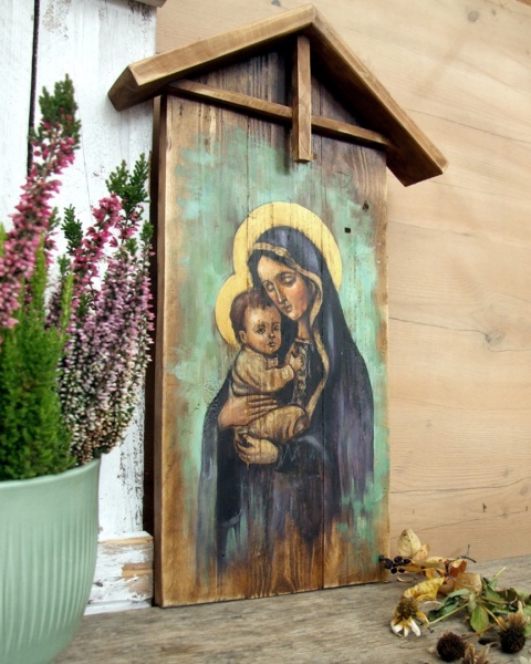 Obraz malowany na starych deskach - Madonna z Dzieciątkiem Obraz malowany na starych deskach - Madonna z Dzieciątkiem