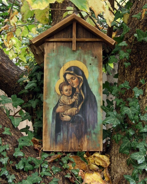 Obraz malowany na starych deskach - Madonna z Dzieciątkiem Obraz malowany na starych deskach - Madonna z Dzieciątkiem