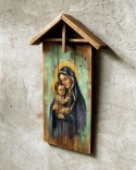 Obraz malowany na starych deskach - Madonna z Dzieciątkiem