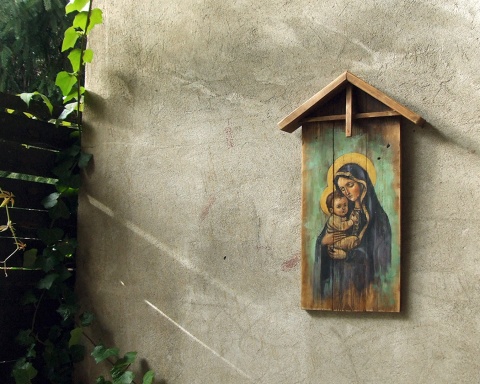 Obraz malowany na starych deskach - Madonna z Dzieciątkiem Obraz malowany na starych deskach - Madonna z Dzieciątkiem
