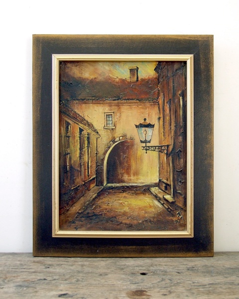 Dyptyk, dwa obrazy olejne w drewnianych ramach - Miejskie Zaułki