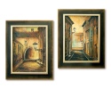 Dyptyk, dwa obrazy olejne w drewnianych ramach - Miejskie Zaułki