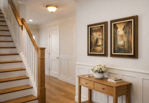 Dyptyk, dwa obrazy olejne w drewnianych ramach - Miejskie Zaułki