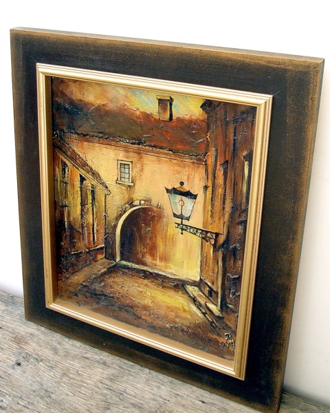 Dyptyk, dwa obrazy olejne w drewnianych ramach - Miejskie Zaułki