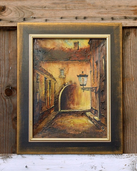 Dyptyk, dwa obrazy olejne w drewnianych ramach - Miejskie Zaułki