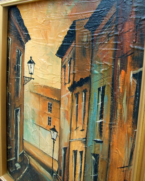 Dyptyk, dwa obrazy olejne w drewnianych ramach - Miejskie Zaułki