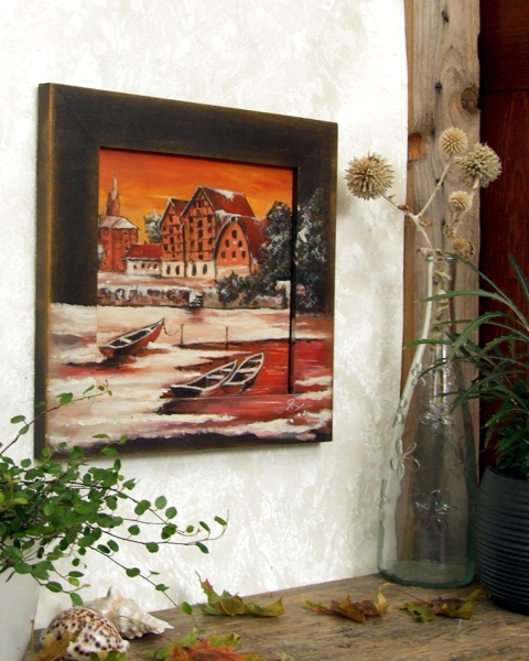 Obrazek w drewnianej ramce - Spichrze nad Brdą Obrazek w drewnianej ramce - Spichrze nad Brdą