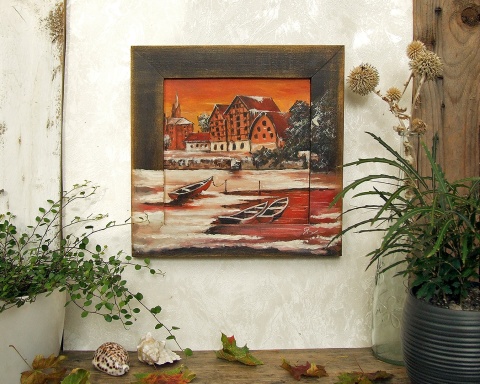 Obrazek w drewnianej ramce - Spichrze nad Brdą Obrazek w drewnianej ramce - Spichrze nad Brdą
