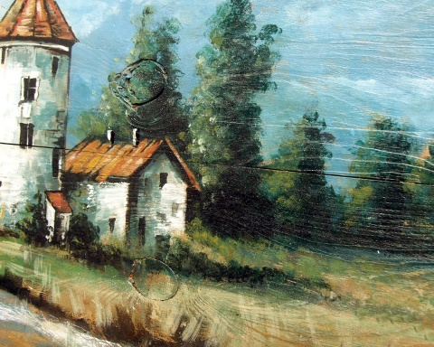 Młynarzówka - pejzaż malowany na starych deskach