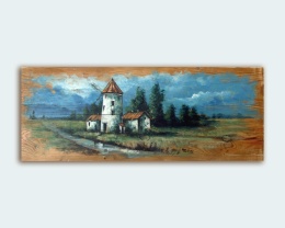 Młynarzówka - pejzaż malowany na starych deskach