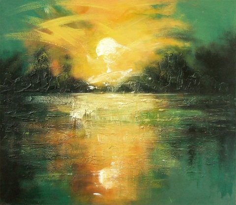 Pejzaż abstrakcyjny - zielony. Obraz malowany ręcznie na płótnie