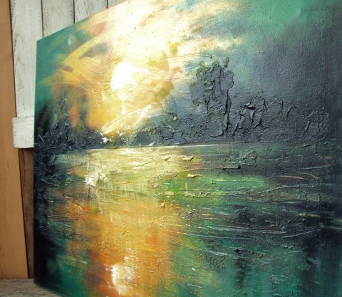 Pejzaż abstrakcyjny - zielony. Obraz malowany ręcznie na płótnie