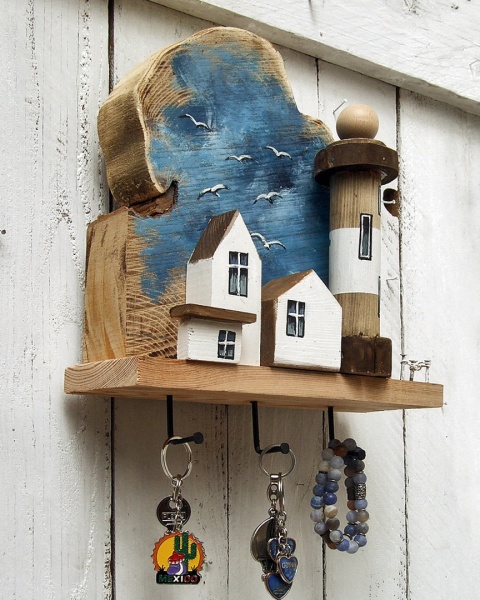 Drewniany wieszaczek na klucze - Bryza od morza