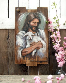 Obraz malowany na starych deskach - Pan moim Pasterzem