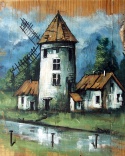 Wieszak ze starych desek, z malowanym pejzażem - Młynarzówka