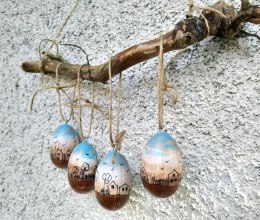 4 drewniane jajka - zawieszki wielkanocne, ręcznie malowane