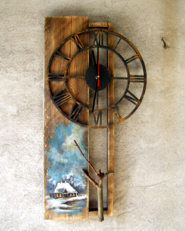 Duży zegar ścienny z malowanym pejzażem