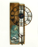 Duży zegar ścienny z malowanym pejzażem