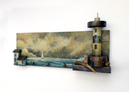 Latarnia morska - wieszak z malowanym pejzażem i latarnią
