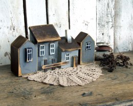 Szare drewniane domki - komplet 4 sztuk