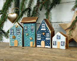 Zestaw domków do świątecznych dekoracji - granat, turkus, błękit