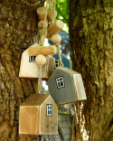 4 drewniane domki - zawieszki, dekoracja, ozdoba