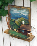 Chata w górach - wieszak z malowanym pejzażem