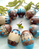 Drewniane pisanki - zestaw 9 jajek, niebiesko-brązowe
